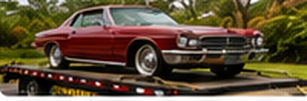 Classic burgundy car on a flatbed